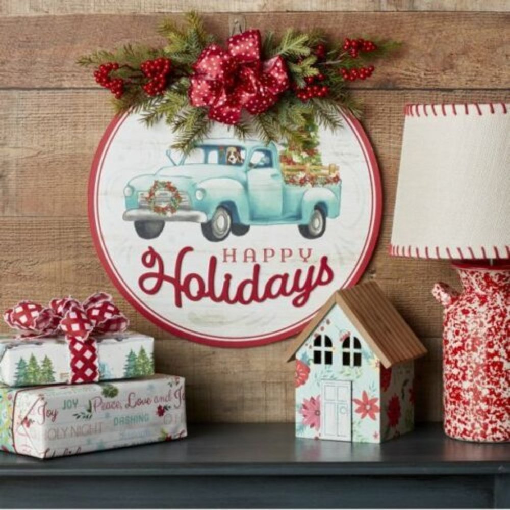 The Pioneer Woman Round Hanging Sign, Happy Holidays